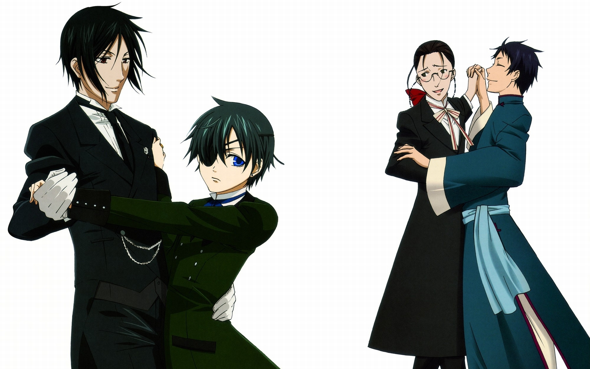 Картинки Sebastian michaelis, ciel phantomhive, grell sutcliff, lau, dance, pair фото и обои на рабочий стол