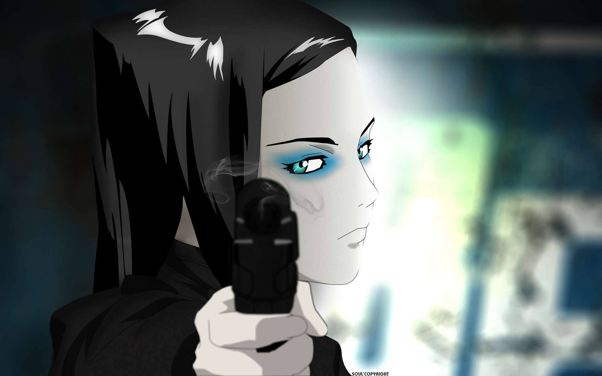 Картинки Ergo proxy, re-l mayer, девушка, пистолет, брюнетка, крупный план фото и обои на рабочий стол