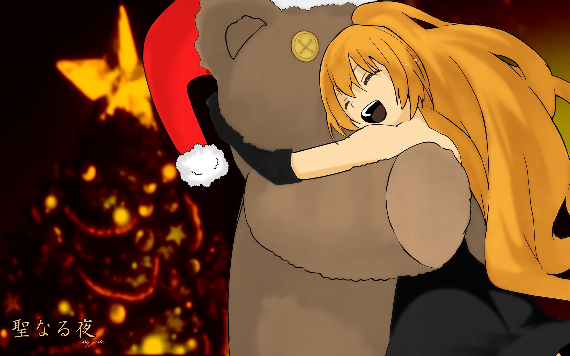 Картинки Toradora, aisaka taiga, девушка, обнять, игрушка, медведь, радость фото и обои на рабочий стол