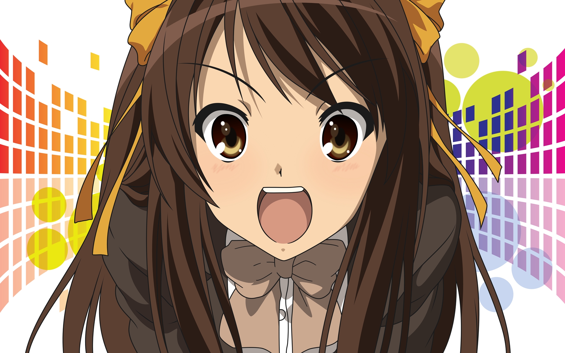 Картинки Suzumiya haruhi no yuutsu, suzumiya haruhi, девушка, брюнетка, крик фото и обои на рабочий стол