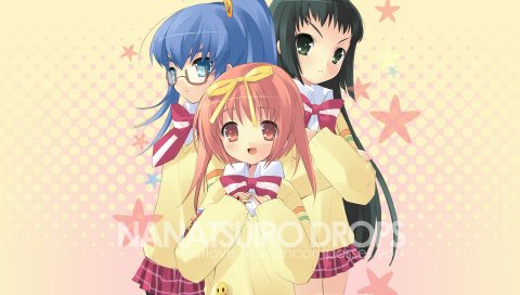 Itou noiji, akihime sumomo, yaeno nadeshiko, yuuki nona, девушка, звезды, очки, фон