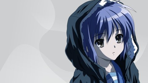 Suzumiya haruhi no yuutsu, nagato yuki, girl, hood, bangs