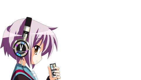 Suzumiya haruhi no yuutsu, nagato yuki, девушка, наушники, музыкальный плеер