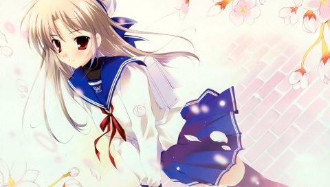 Чулки seifuku, светлые волосы, красные глаза, школьница