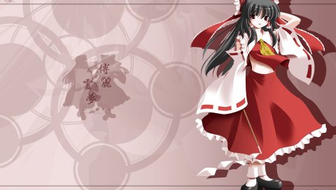 Сторона b, hakurei reimu, девушка, брюнетка, платье