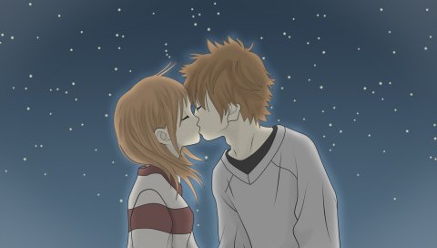 Bokura ga ita, мальчик, девушка, поцелуй, звезды