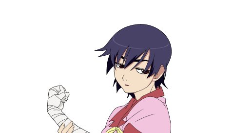 Bakemonogatari, kanbaru suruga, девушка, брюнетка, челки, повязка, рука