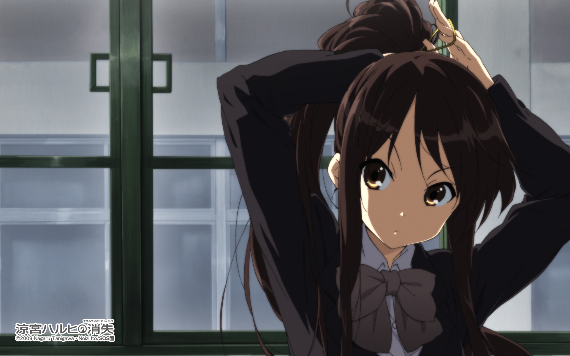 Картинки Suzumiya haruhi no yuuutsu, suzumiya haruhi, девушка, брюнетка, волосы, глаза фото и обои на рабочий стол