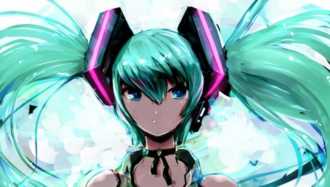 Тон g, вокалоид, hatsune miku, девушка, челка, взгляд