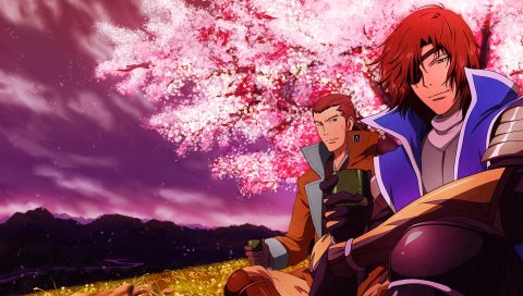 Sengoku basara, дата masamune, katakura kojuurou, ребята, дерево, весна