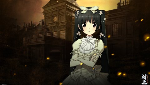Нитроплюс, полный металлический демон muramasa, девушка, брюнетка, осанка, дом