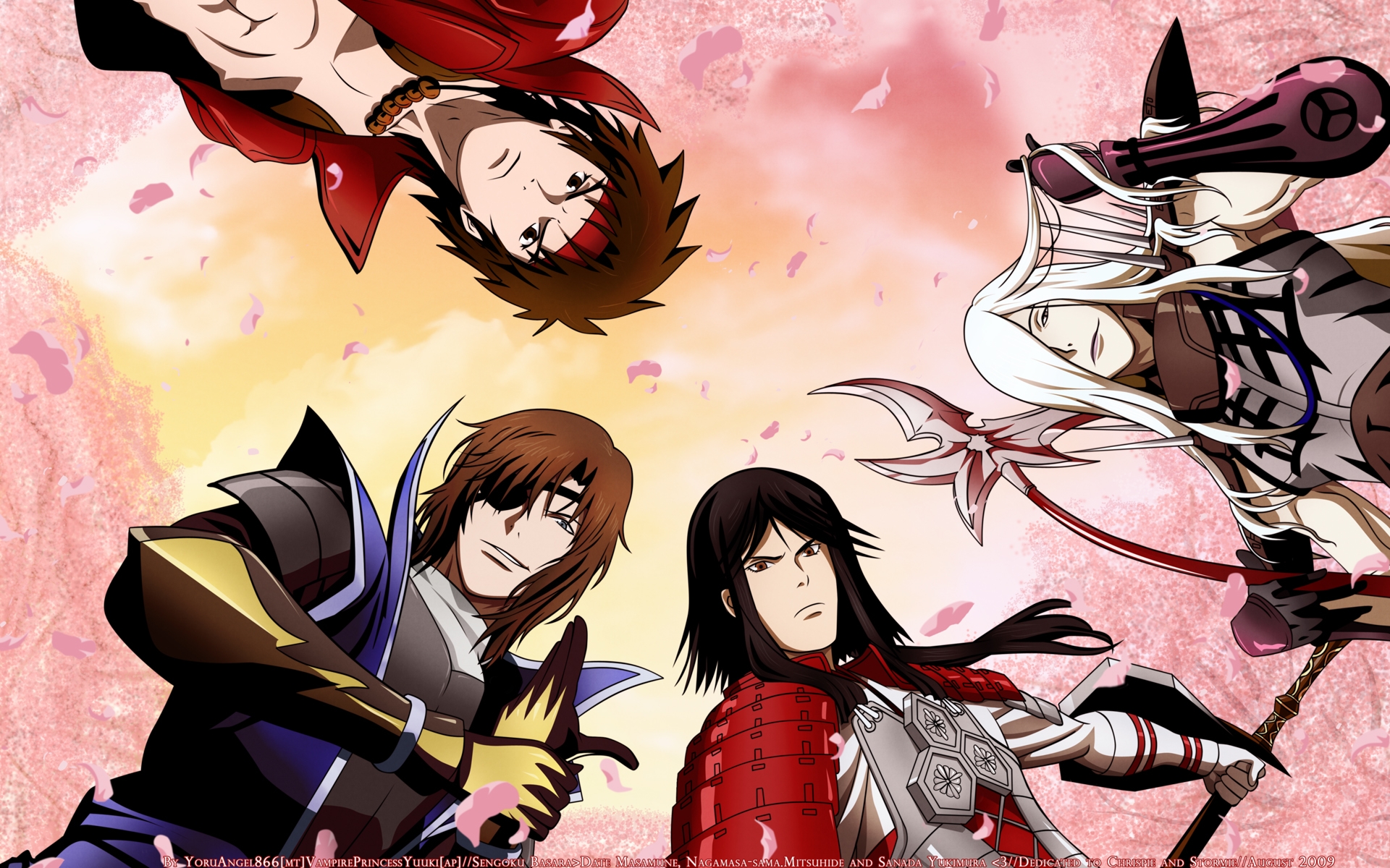 Картинки Sengoku basara, дата masamune, sanada yukimura, akechi mitsuhide, azai nagamasa, парни, небо фото и обои на рабочий стол