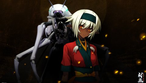 Нитроплюс, полный металлический демон muramasa, девушка, блондинка, робот, уши