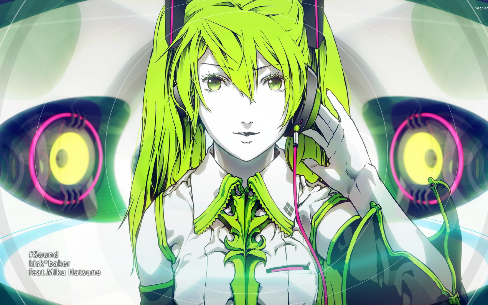 Картинки Nagimiso, вокалоид, hatsune miku, девушка, наушники, взгляд фото и обои на рабочий стол