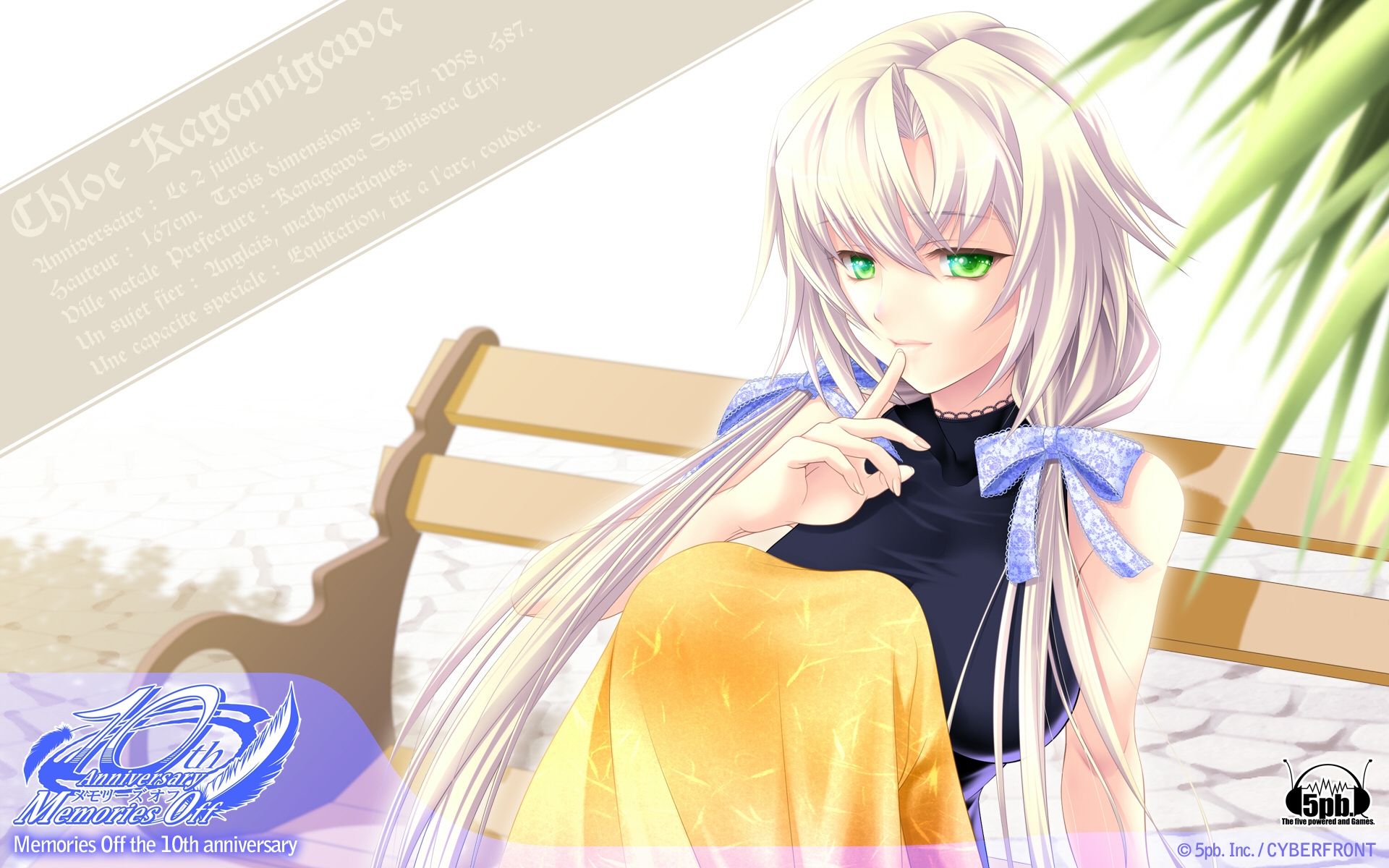 Картинки Aizawa kotarou, kagamigawa chloe, девушка, блондин, палец, жест, скамейка фото и обои на рабочий стол