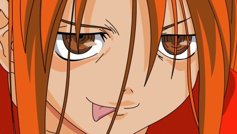 Kyou no go no ni, девушка, челка, язык, взгляд