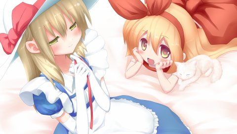 Mirre, touhou, kana anaberal, ellen, девушка, кошка, причастие, шляпа