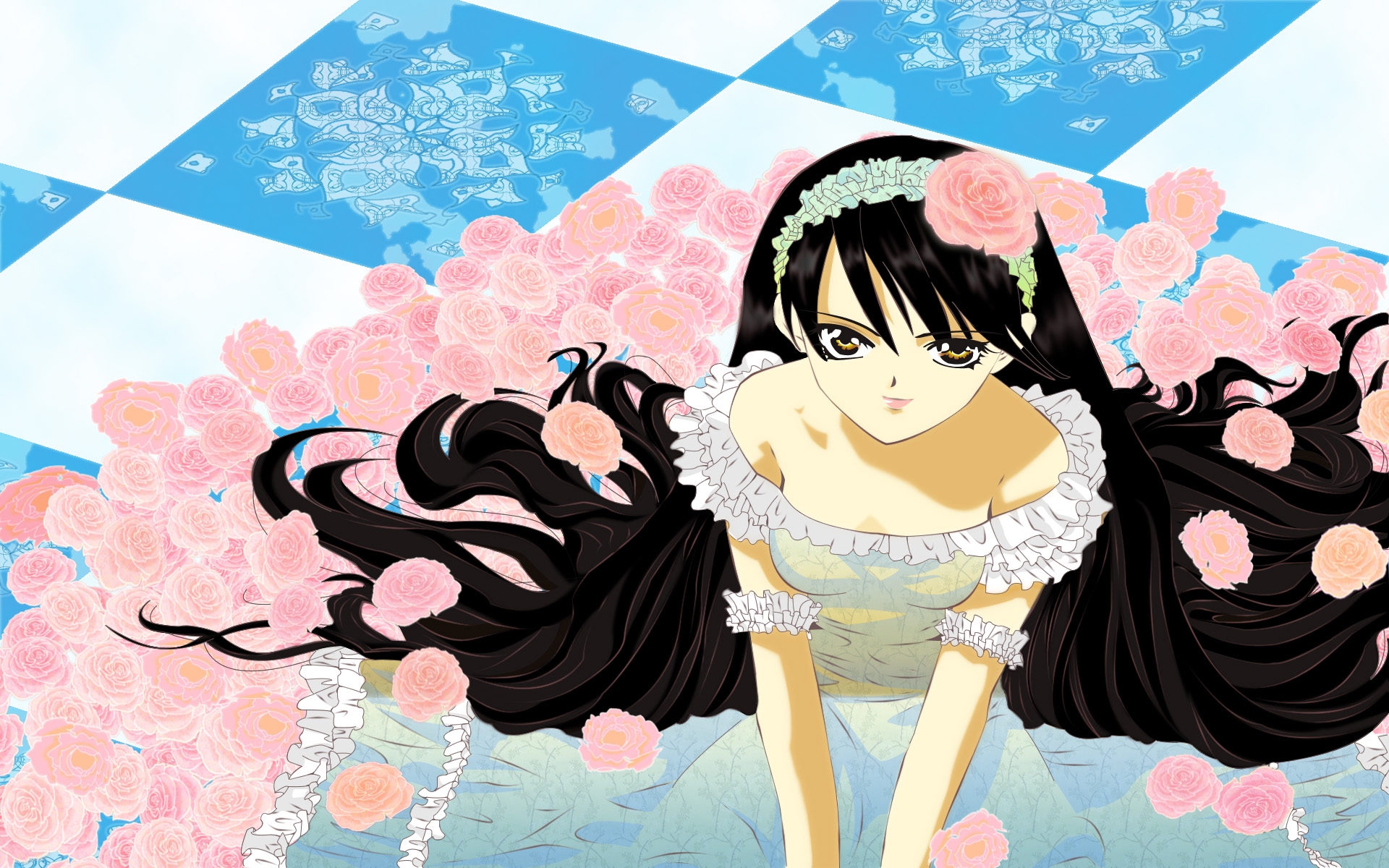 Картинки Skip beat, mogami kyoko, девушка, брюнетка, платье, цветы, розы фото и обои на рабочий стол