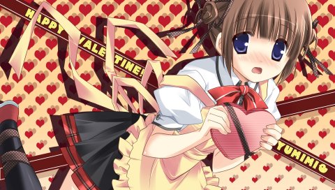 Ikegami akane, с лентой, девушка, брюнетка, челки, подарок