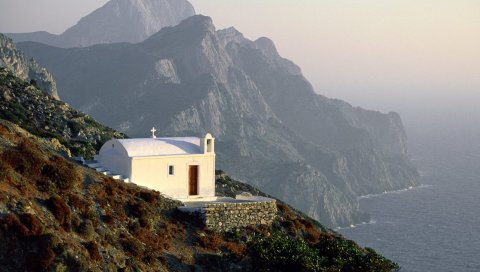 Храм, берег, белый, высота, скалы, греция