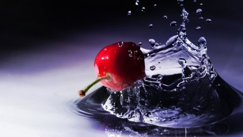 Вишня, брызги, брызги, вода, ягода
