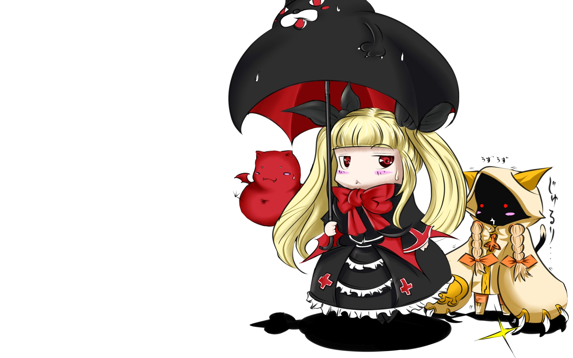 Картинки Blazblue, rachel alucard, taokaka, gii, девушка, зонтик, животные фото и обои на рабочий стол