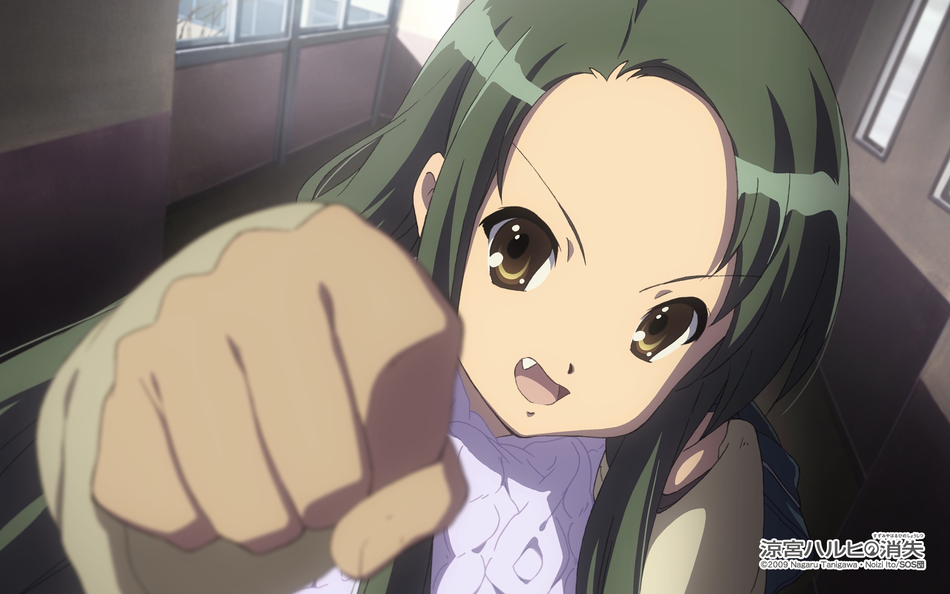 Картинки Suzumiya haruhi no yuutsu, tsuruya, девушка, кулак, лицо фото и обои на рабочий стол