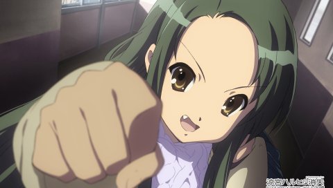 Suzumiya haruhi no yuutsu, tsuruya, девушка, кулак, лицо