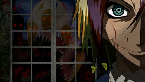 Neuro nougami, лицо, кровь, улыбка