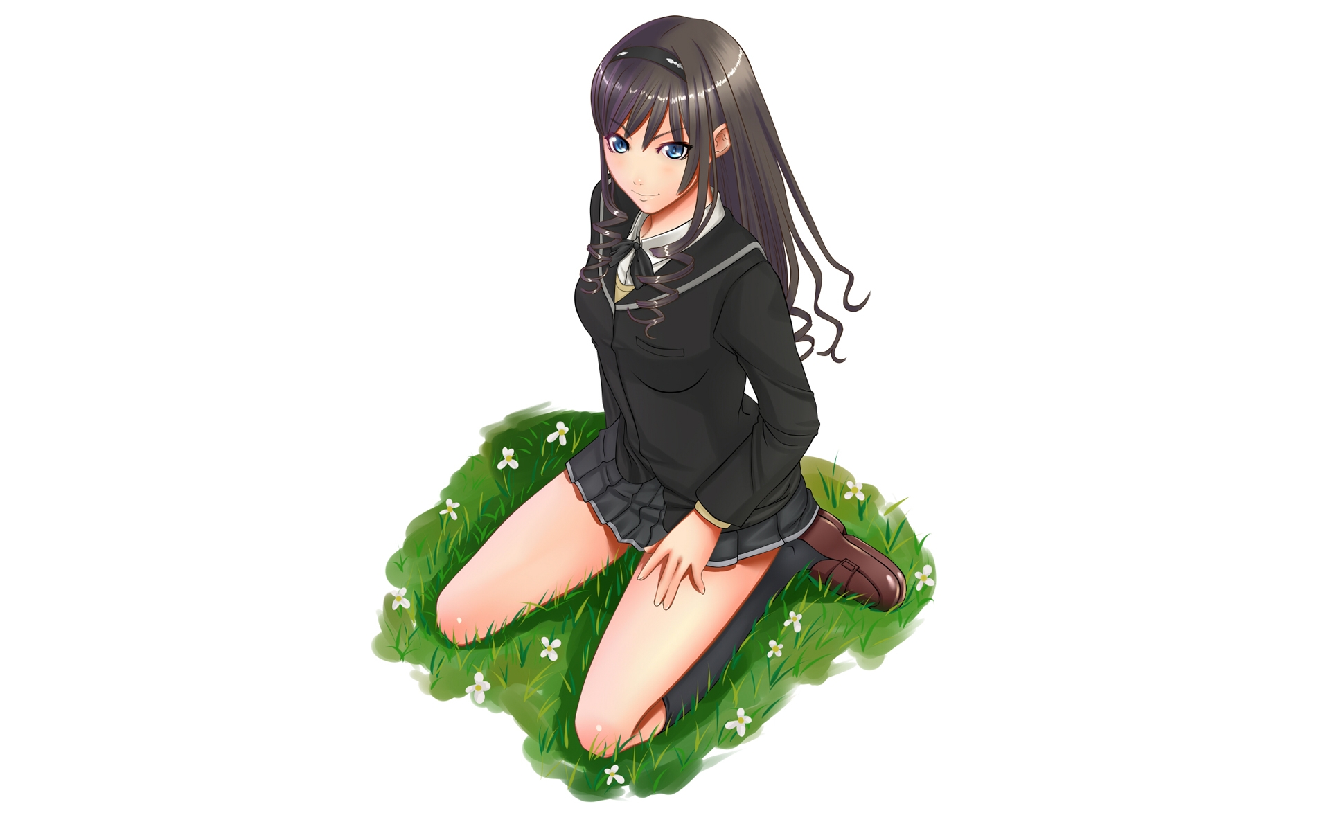 Картинки Amagami, morishima haruka, девушка, брюнетка, поза, трава фото и обои на рабочий стол