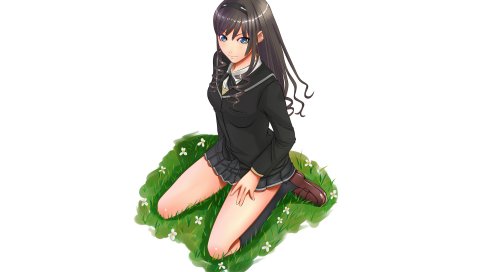 Amagami, morishima haruka, девушка, брюнетка, поза, трава
