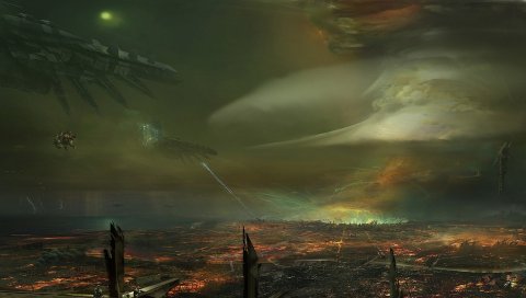 Замок, возвышение, ночь, свет, деревья, стены