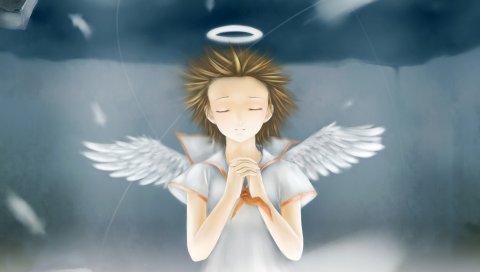 Haibane renmei, rakka, девушка, крылья, нимфы, ветер