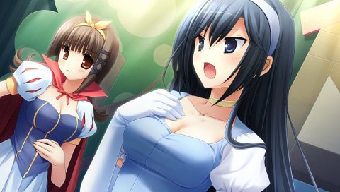С лентой, takamizawa saran, makiya kasumi, девушка, счастье, разочарование, платье