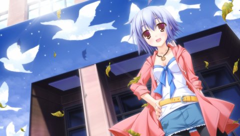 Dp minase, холст, девушка, улыбка, листья