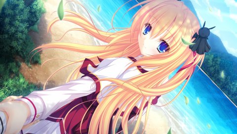 Mikagami mamizu, lunaris filia, sylvia luna infinitus, девушка, блондинка, пляж, река, ходьба