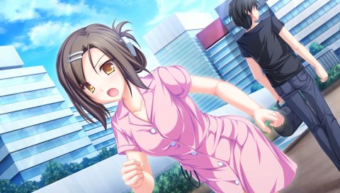 Tenmaso, maikaze no melt, sekiguchi haruna, девушка, бег, город