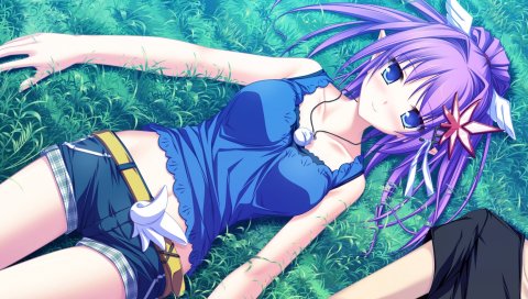 Tenmaso, maikaze no melt, kureha, девушка, досуг, трава, шорты