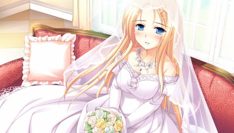 Shukufuku no campanella, carina verritti, девушка, невеста, ожидание, букет
