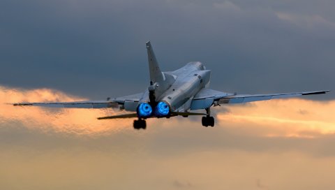 Обратный огонь, бомбардировщик, ту-22м-3, небо, облака, полет