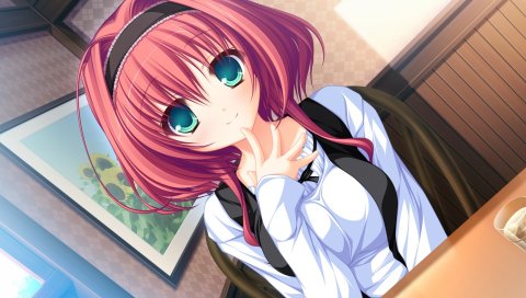 Mikagami mamizu, lunaris filia, hayama mai, девушка, рубашка, чашка, жест
