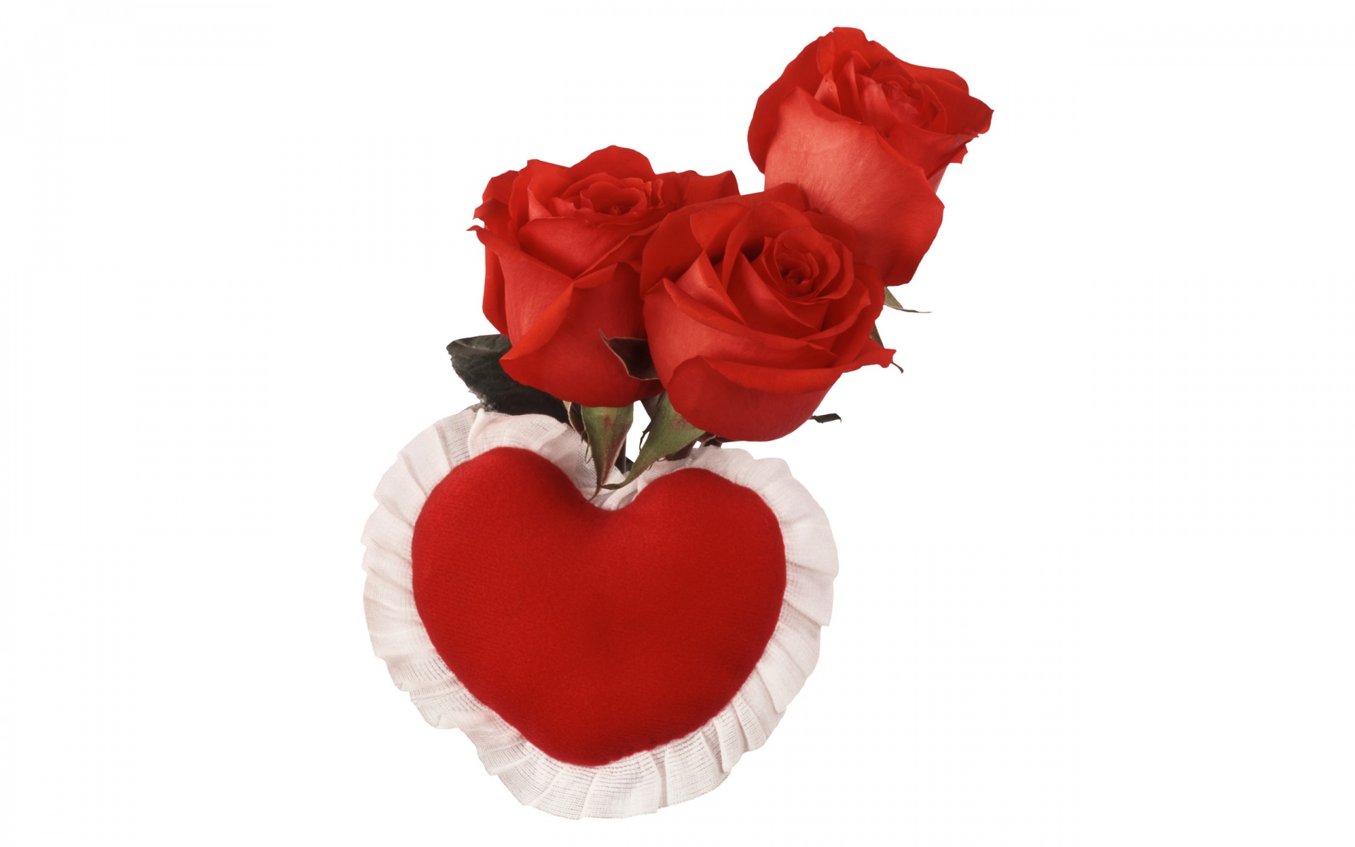 Картинки Розы, три, красный, бутоны, сердце, романтика фото и обои на рабочий стол