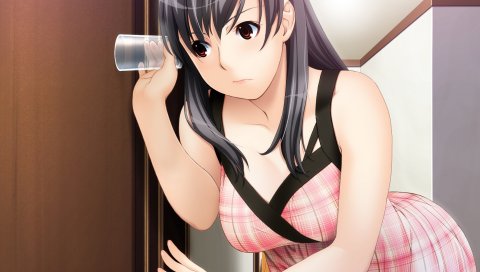 Ino, сестра схема 2, yanagawa amane, девушка, брюнетка, стекло, любопытно, дверь