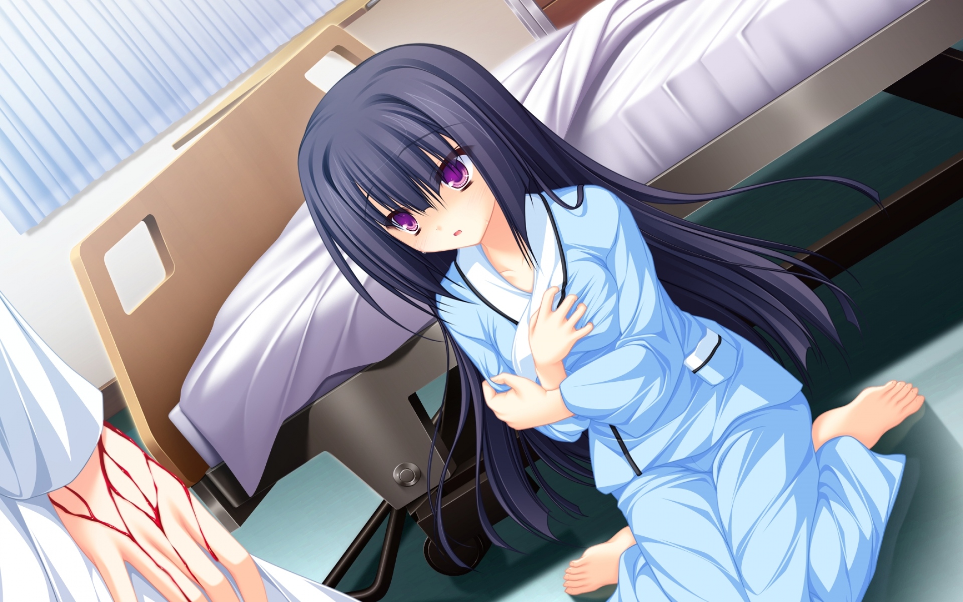 Картинки Mikagami mamizu, lunaris filia, minase yukari, девушка, пижама, кровать фото и обои на рабочий стол