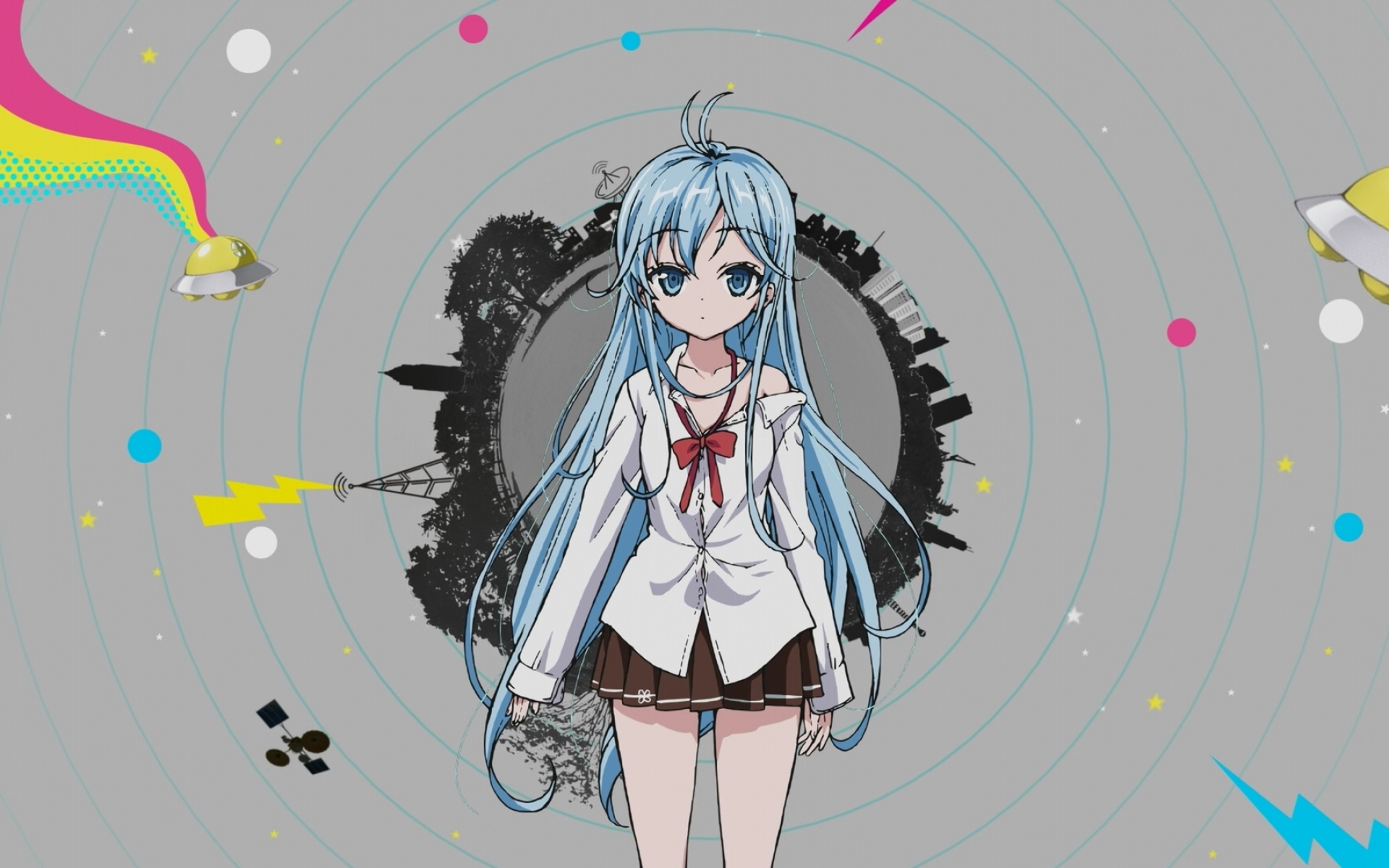 Картинки Denpa onna to seishun otoko, touwa erio, девушка, юбка, взгляд, фон фото и обои на рабочий стол