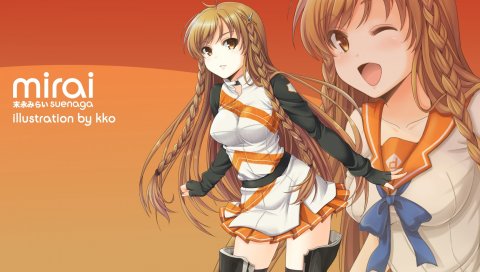 Dmyo, mirai millenium, suenaga mirai, девушка, брюнетка, кос, поза