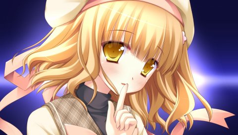 Гипер высокоскоростной гений, hazuki suina, девушка, жест, палец, шляпа