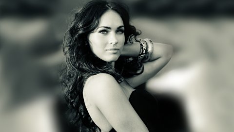 Megan fox, look, girl, model, black white, brunette