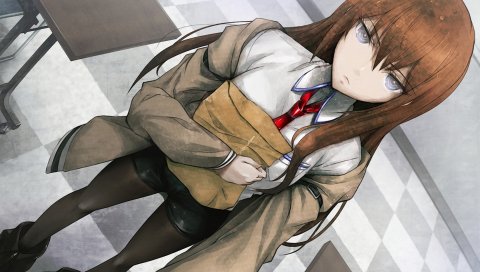 Huke, steins, makise kurisu, девушка, брюнетка, галстук, рубашка