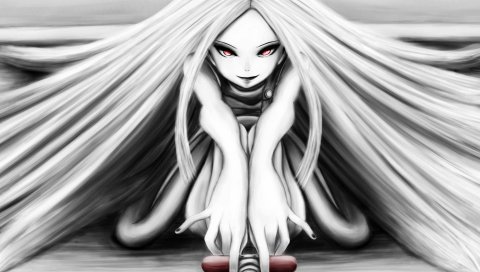 Luches, eureka seven, анемон, девушка, руки, меч, улыбка